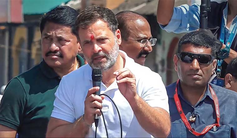 Congress leader Rahul Gandhi speaks during the 'Bharat Jodo Nyay Yatra', in Dondaicha, Maharashtra | PTI