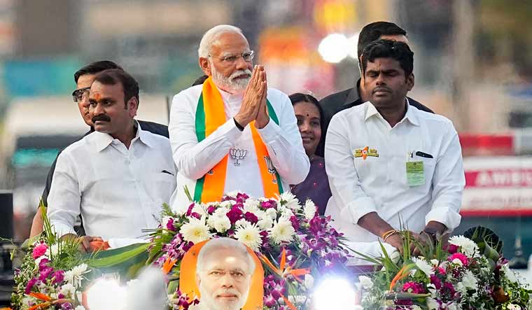 Prime Minister Narendra Modi during a road show in Coimbatore | PTI