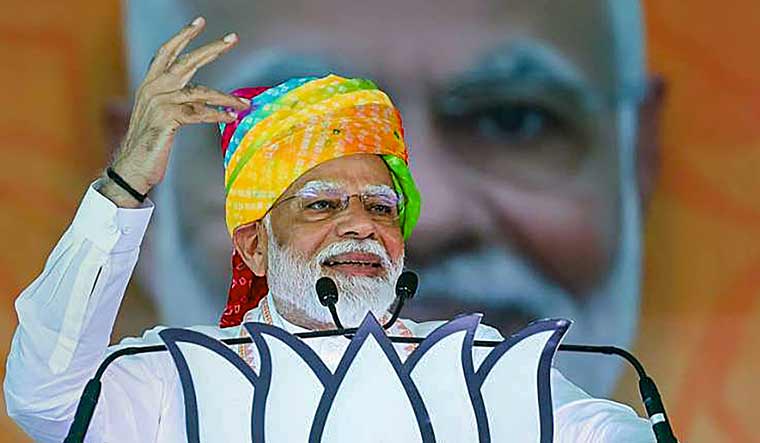 Prime Minister Narendra Modi addresses a public meeting for Lok Sabha elections, at Bhinmal in Jalore | PTI