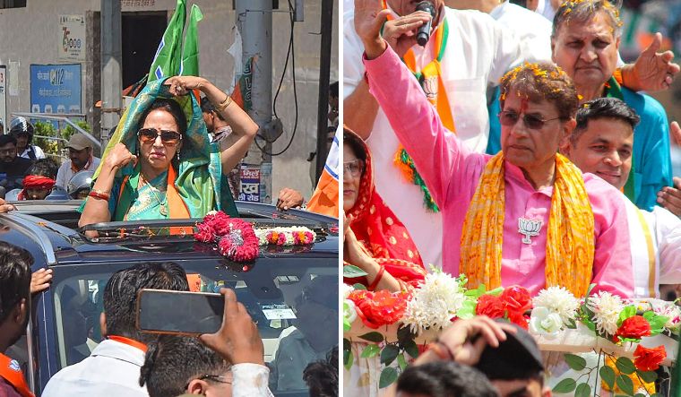 Mathura BJP candidate Hema Malini. (Right) Meerut BJP candidate Arun Govil | PTI