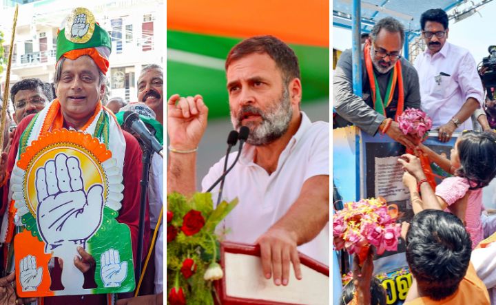 Thiruvananthapuram Congress candidate Shashi Tharoor, Wayanad Congress candidate Rahul Gandhi and Thiruvananthapuram BJP candidate and Union Minister Rajeev Chandrasekhar | PTI