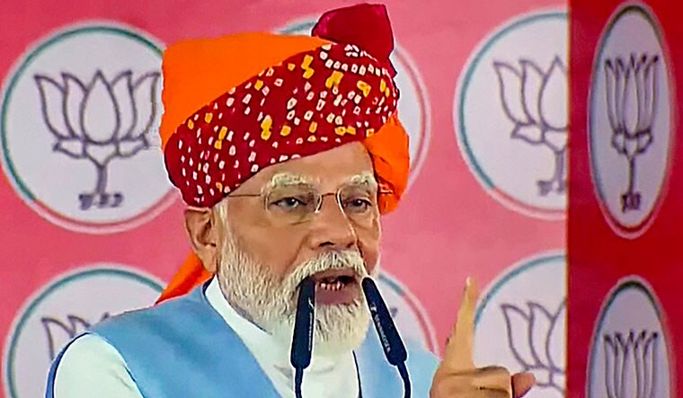Prime Minister Narendra Modi addresses a public rally ahead of upcoming Lok Sabha elections, in Kotputli, Rajasthan | PTI