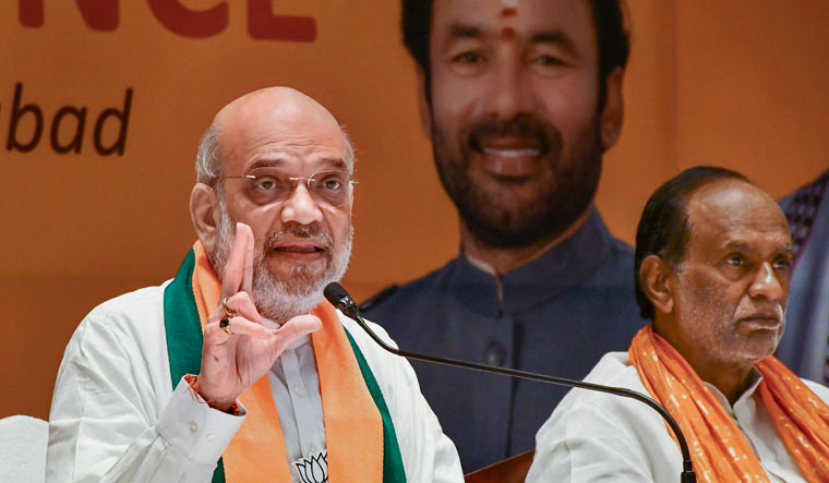 Union Home Minister Amit Shah addresses a press conference in Hyderabad | PTI