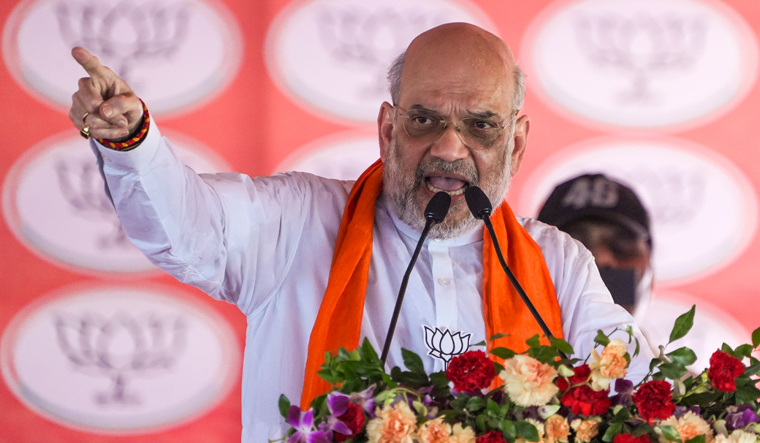 (File) Union Home Minister Amit Shah addresses a public meeting for Lok Sabha elections, in Raebareli | PTI