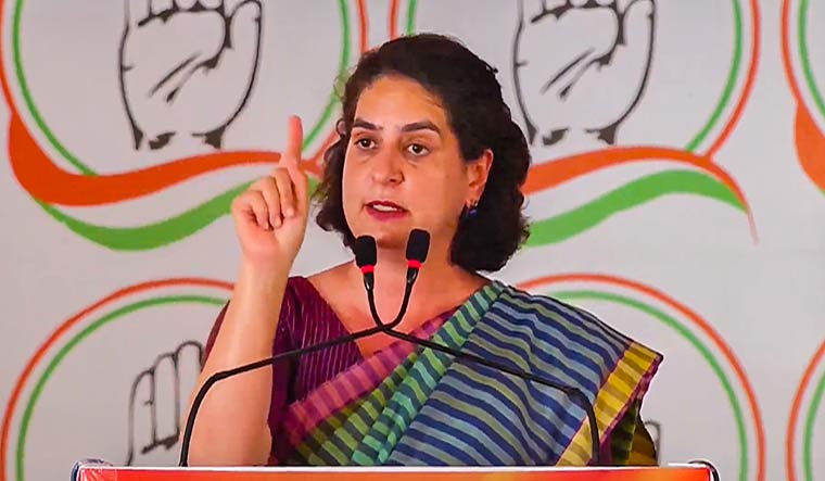 Congress leader Priyanka Gandhi Vadra addresses a public meeting for Lok Sabha elections, in Morena, Madhya Pradesh | PTI