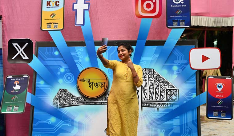 A voter at a model polling station in Howrah during the fifth phase of the Lok Sabha elections on Monday | Salil Bera
