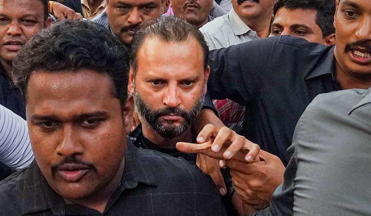 Builder Vishal Agarwal is brought at Pune Police Commissioner's office after his arrest, in Pune | PTI 