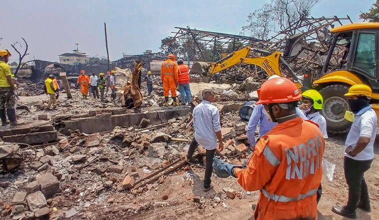 Thane: NDRF personnel at the site where a boiler exploded at the chemical factory on Thursday, in Thane, Friday, May 24, 2024. At least 9 people were killed and 64 injured in the blast, according to officials. (PTI Photo)(PTI05_24_2024_000070A)