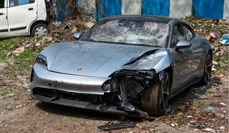 The Porsche car found without number plate, in Pune on May 21, 2024 | PTI