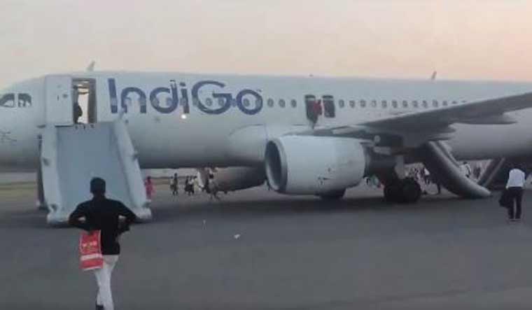 The Delhi-Varanasi Indigo flight which received bomb threat on Tuesday morning | PTI