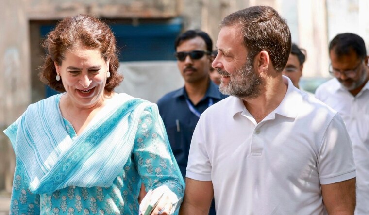 Congress leader Priyanka Gandhi with brother Rahul Gandhi arrives to cast her vote at a polling booth during the sixth phase of Lok Sabha elections | PTI