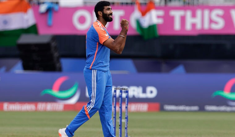 India's Jasprit Bumrah celebrates the dismissal of Pakistan's Iftikhar Ahmed during the ICC Men's T20 World Cup cricket match between India and Pakistan at the Nassau County International Cricket Stadium in Westbury, New York, Sunday, June 9, 2024.  AP/PTI(PTI06_10_2024_000060A)