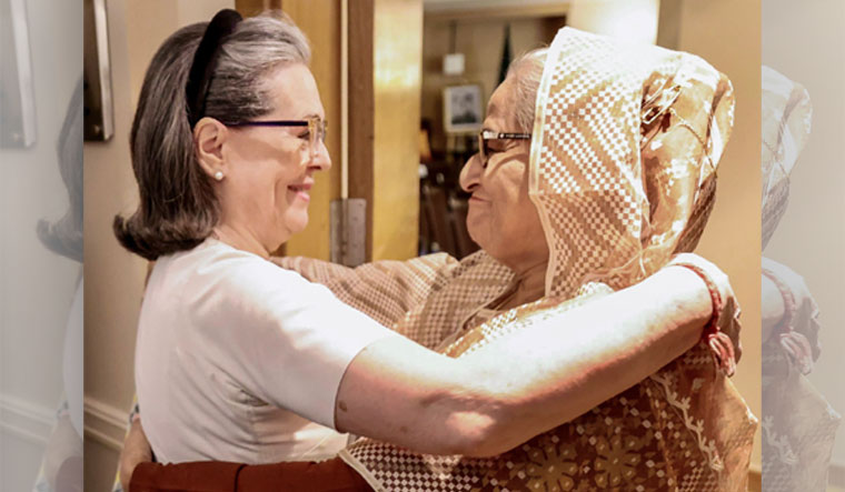 Prime Minister of Bangladesh Sheikh Hasina with CPP chairperson Sonia Gandhi during a meeting in Delhi | PTI