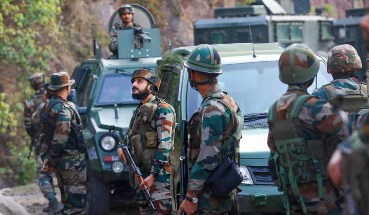 Army personnel during a search operation after a bus carrying pilgrims was ambushed by terrorists, in Reasi district of Jammu and Kashmir | PTI