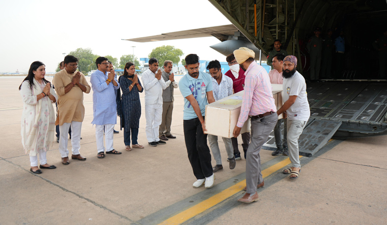 Mortal remains of Indians died in Kuwait fire tragedy arrives in Delhi
