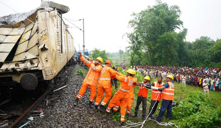 Rescue workers removing the mangled remains of one of the trains that met with an accident in West Bengal's Siliguri | ANI 