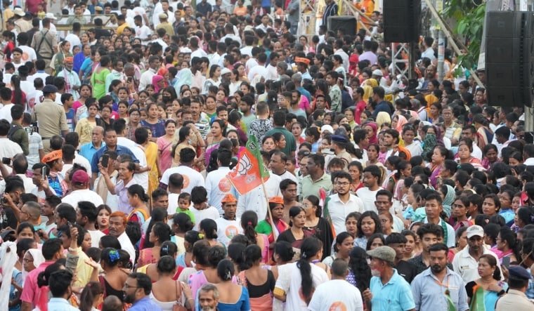 Supporters of BJP during a poll rally in Assam | X
