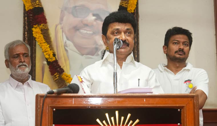 Tamil Nadu Chief Minister and DMK President M.K. Stalin addresses the media amid counting of votes | PTI