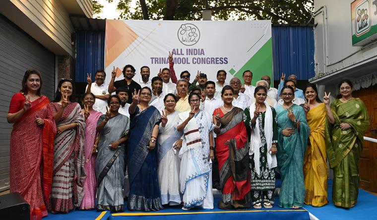 West Bengal Chief Minister Mamata Banerjee with the Trinamool Congress's winning candidates | Salil Bera