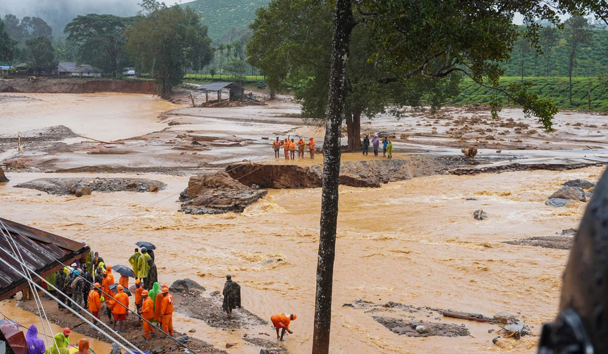 Rescue operation underway following landslides triggered by heavy rain at Chooralmala, in Wayanad | PTI