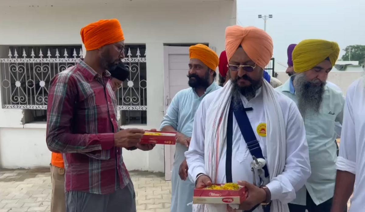 Supporters of Waris Punjab De Chief Amritpal Singh celebrate after he took oath as Member of Parliament, in Ludhiana | PTI
