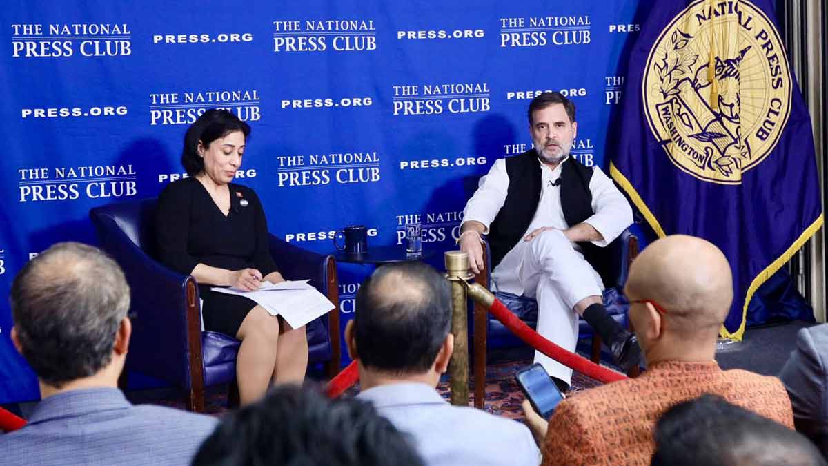 Rahul Gandhi during an interaction with the media at the National Press Club, in Washington | PTI