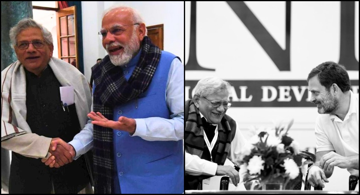 PM Modi and Rahul Gandhi with late Sitaram Yechury of CPI(M) | X