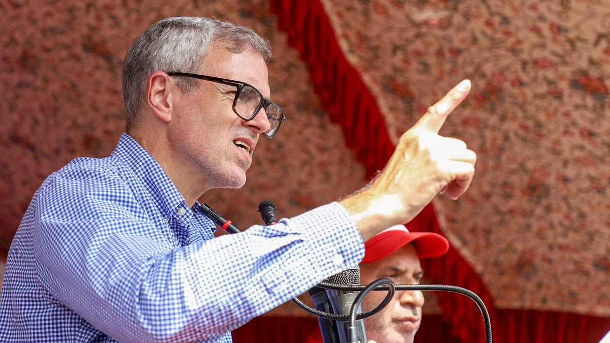 Former J&K chief minister and National Conference Vice President Omar Abdullah speaks during a public meeting at Tangmarg in Baramulla district | PTI