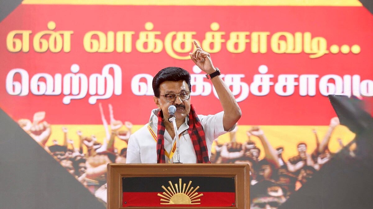 **EDS: THIRD PARTY IMAGE** In this image posted on Oct. 28, 2025, Tamil Nadu Chief Minister and DMK chief MK Stalin during the party's special session titled 'My Polling Booth, Winning Booth', at Mamallapuram in Chengalpattu, Tamil Nadu. (@Udhaystalin/X via PTI Photo)(PTI10_28_2025_000242A)