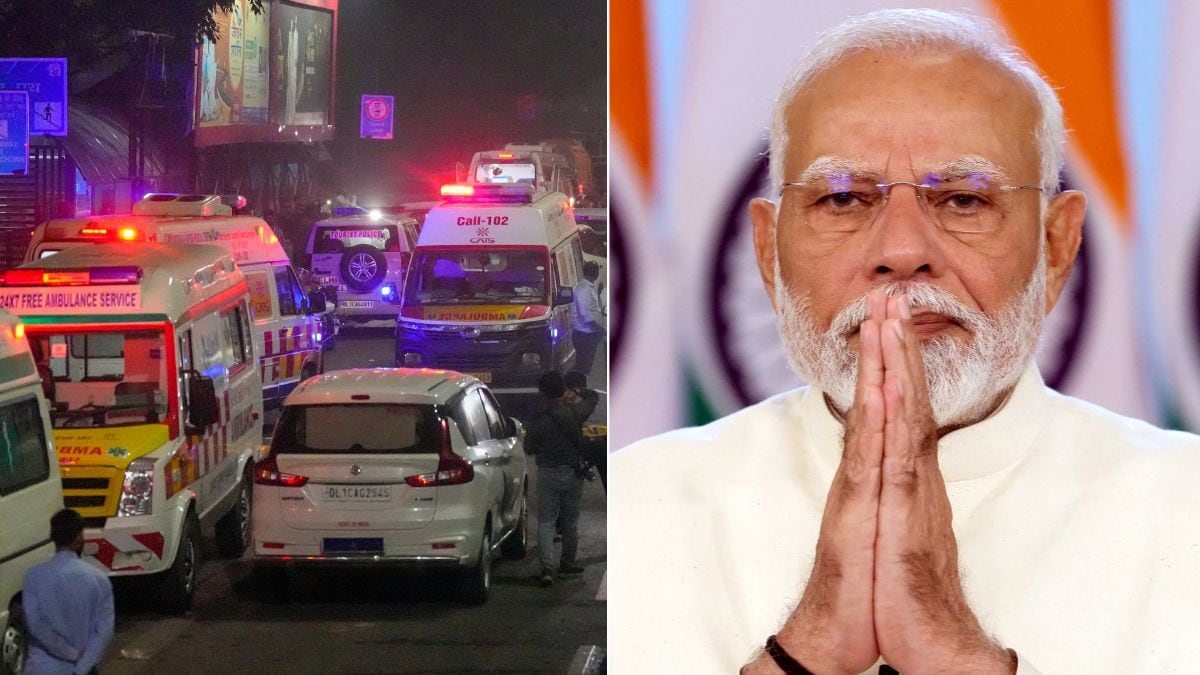 Security personnel at the spot after a blast occurred in a parked car near Red Fort, leaving multiple vehicles in flames | PTI