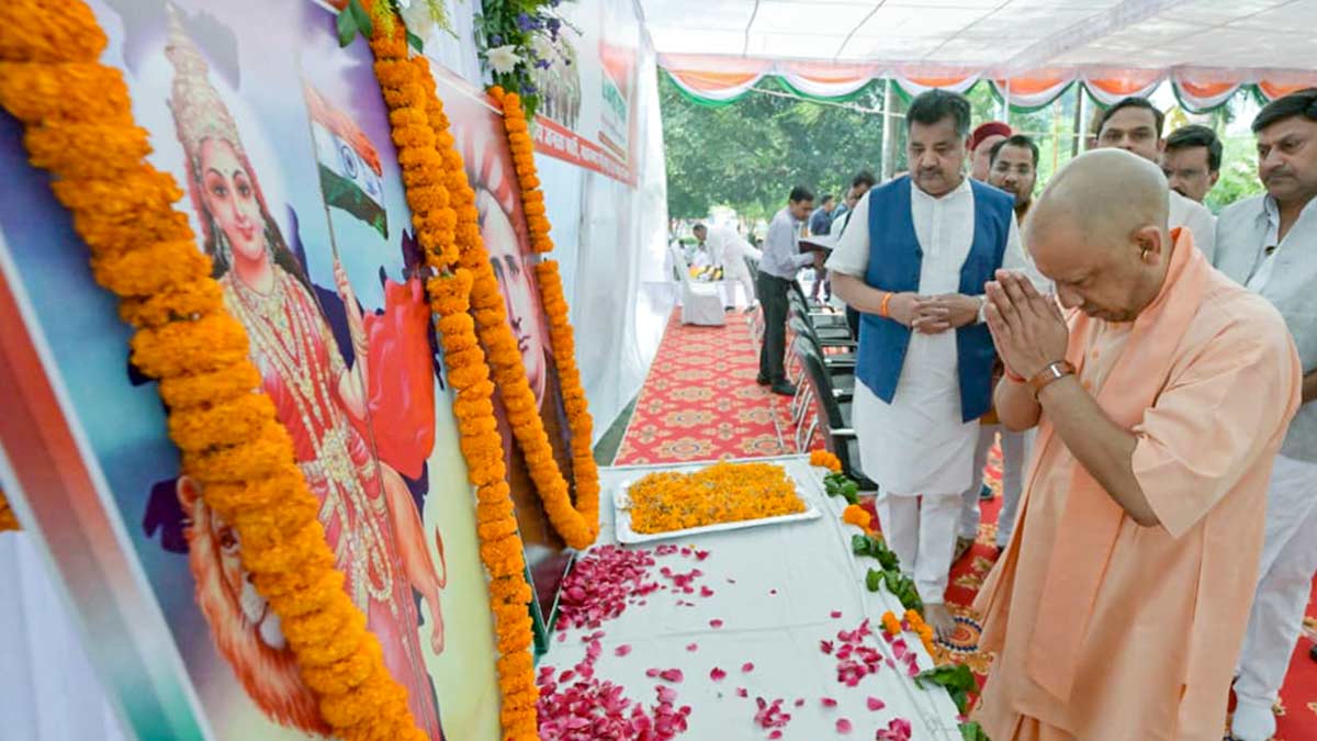 Chief Minister Yogi Adityanath during an 'Ekta Yatra' and 'Vande Mataram' mass singing event in Gorakhpur | PTI