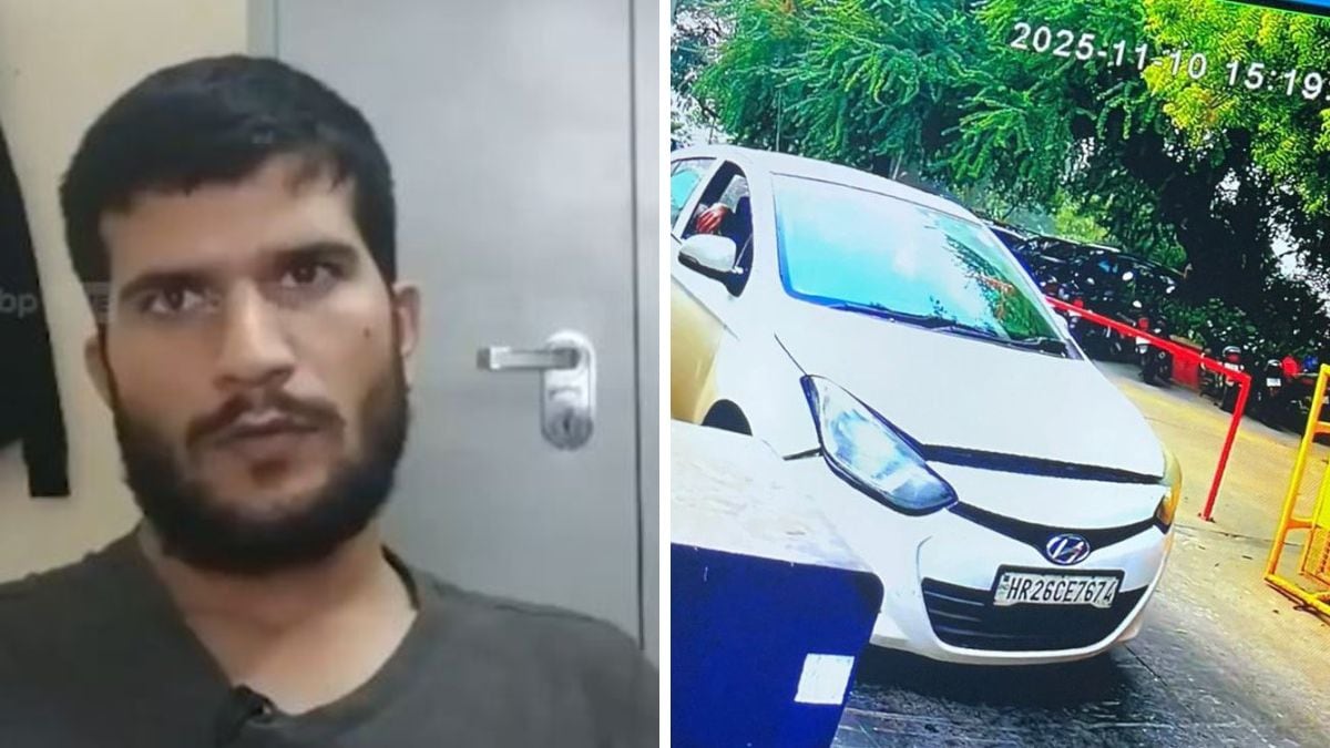 Screengrab from Umar Un Nabi's video. (Right) Umar in his i20 Hyundai vehicle on the day of the blast | X 