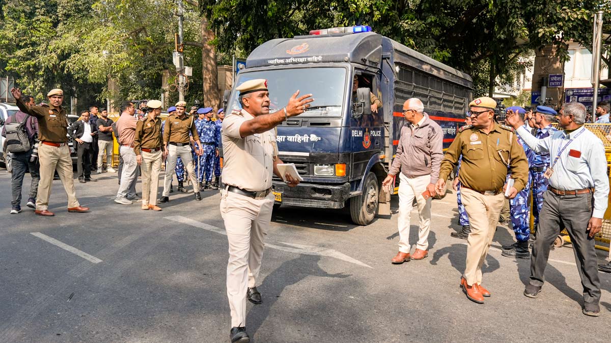 Delhi blast accused Accused Amir Rashid Ali (unseen) being taken from Patiala House Court in New Delhi | PTI