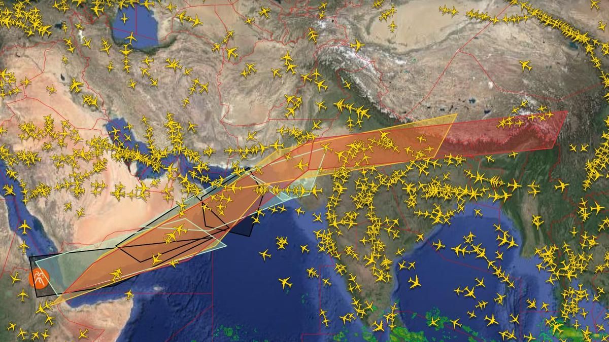 Image shows expected movement of volacnic ash plumes from Hayli Gubbi in Ethiopia | FlightRadar24