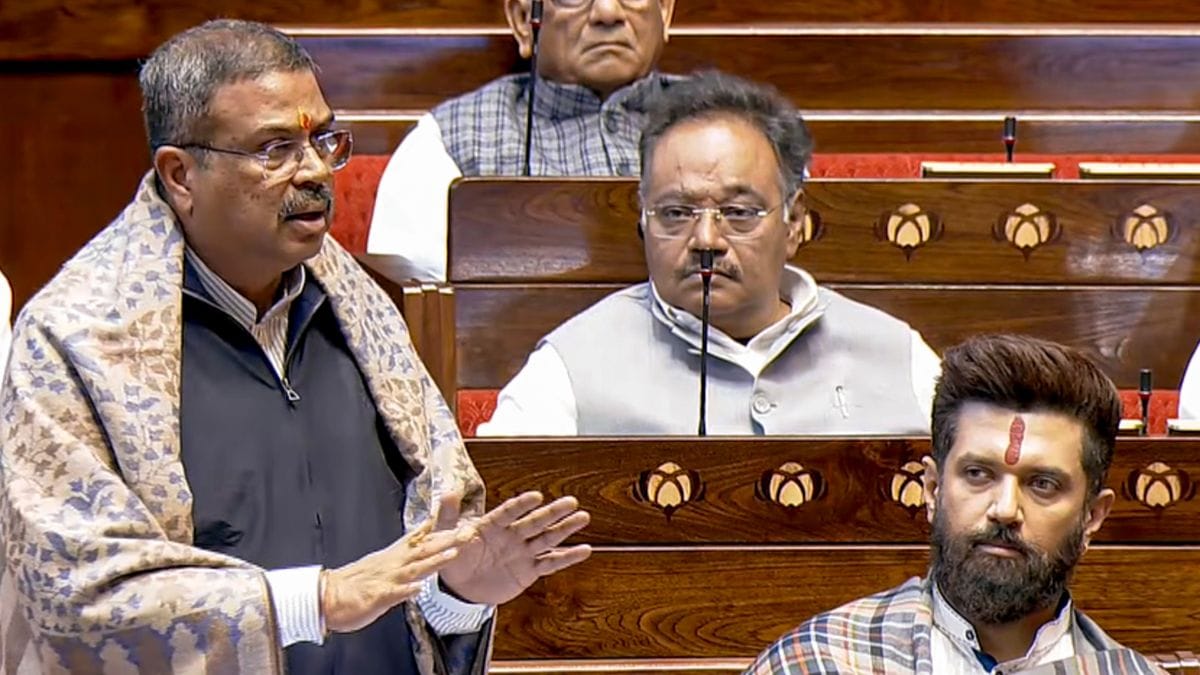 Union Minister Dharmendra Pradhan speaks in the Rajya Sabha during the Winter session of Parliament | PTI