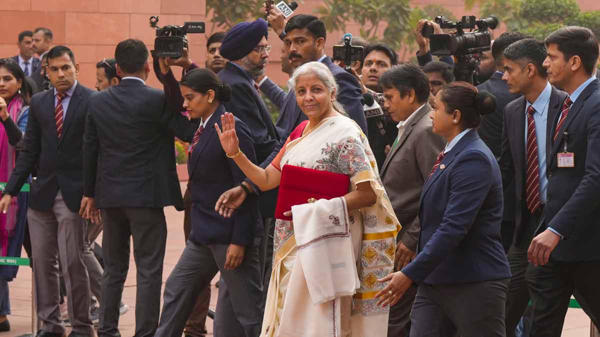 Union Finance Minister Nirmala Sitharaman arrives to present the Union Budget 2025-26 at the Parliament House complex | PTI