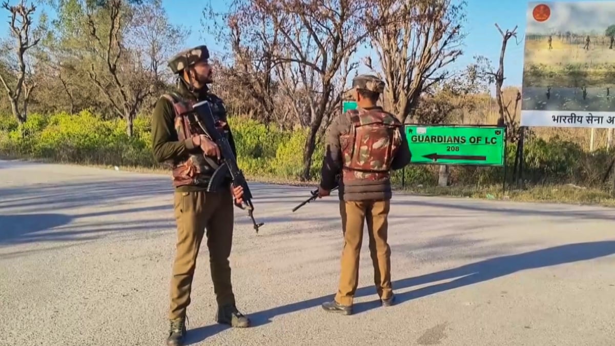 Security personnel keep vigil during a search operation after a suspected IED blast that killed two army personnel at Akhnoor in Jammu and Kashmir | PTI 