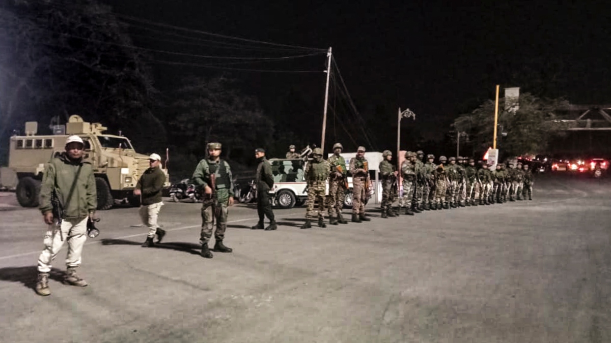 [File] Security personnel stand guard following imposition of President's rule in the state, in Imphal | PTI 