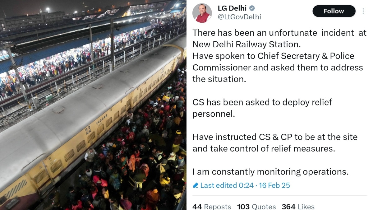 The huge crowd at New Delhi Railway Station. (Right) Screenshot of L-G Saxena's tweet | X 