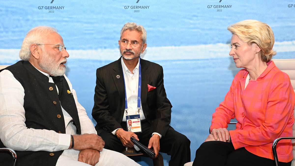  European Commission President Ursula von der Leyen with PM Narendra Modi and Foreign Minister S Jaishankar |  X 
