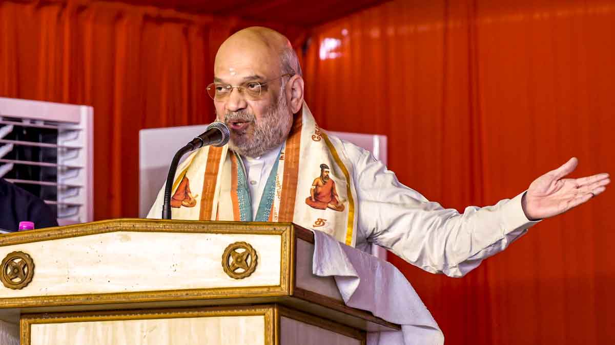 Union Home Minister Amit Shah addresses the gathering during the inauguration of a BJP office, in Coimbatore | PTI