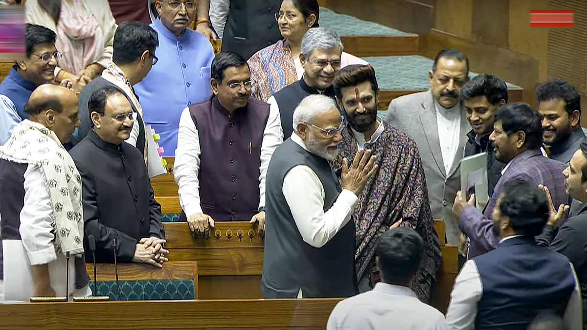 Prime Minister Narendra Modi with his Cabinet colleagues after a debate on the Motion of Thanks to Presidents address in the Lok Sabha | PTI