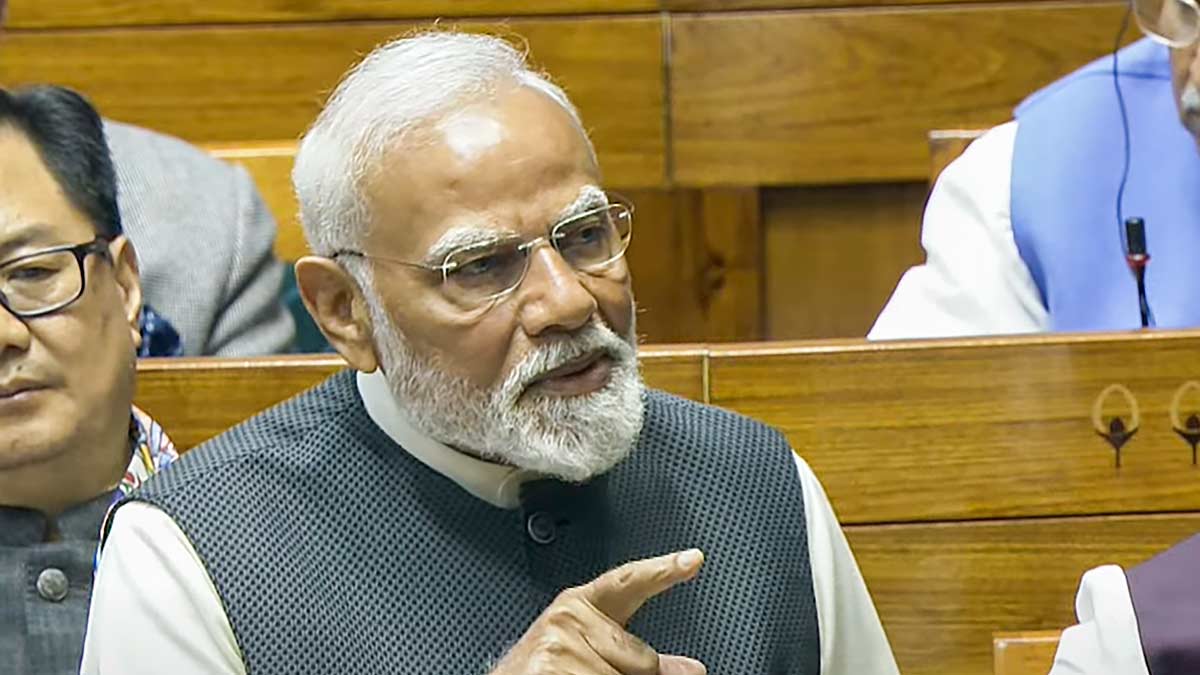 Prime Minister Narendra Modi speaks during his reply to the Motion of Thanks to Presidents address in the Lok Sabha | PTI
