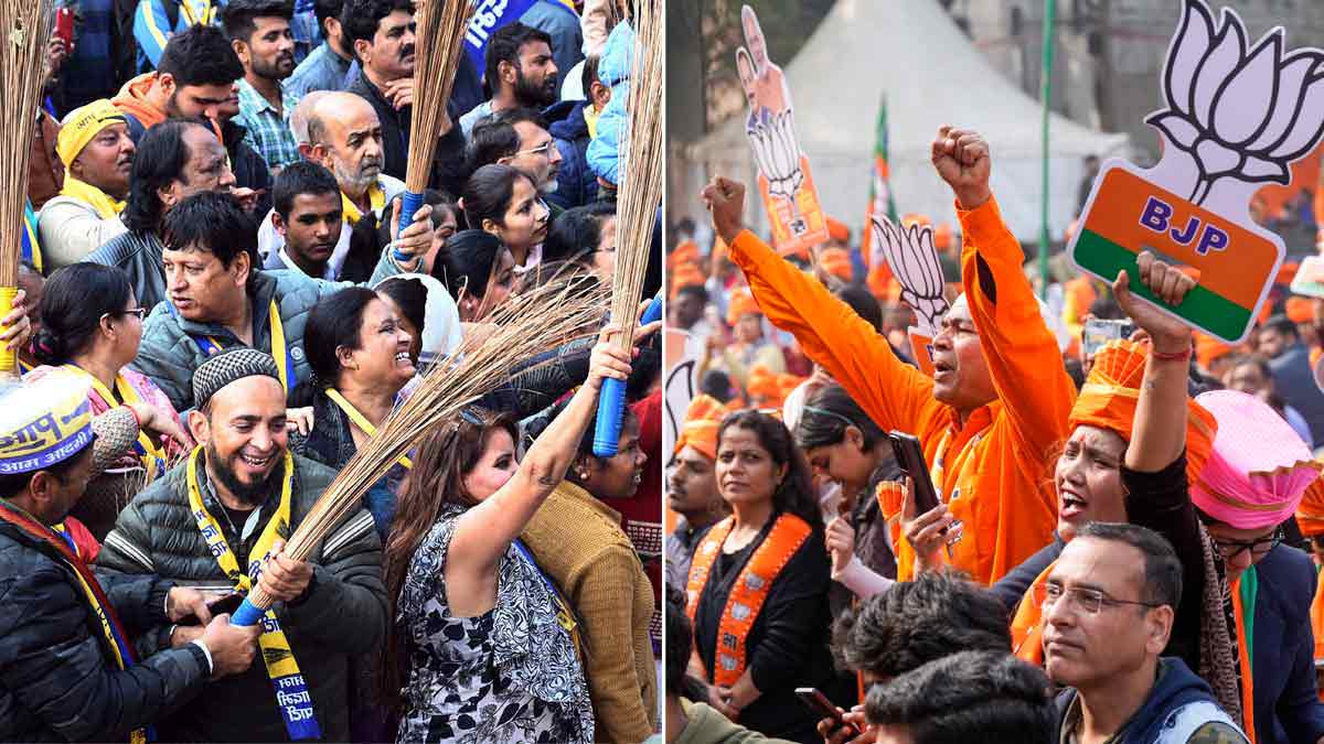 AAP and BJP supporters during their parties' rallies ahead of the Delhi assembly elections | PTI