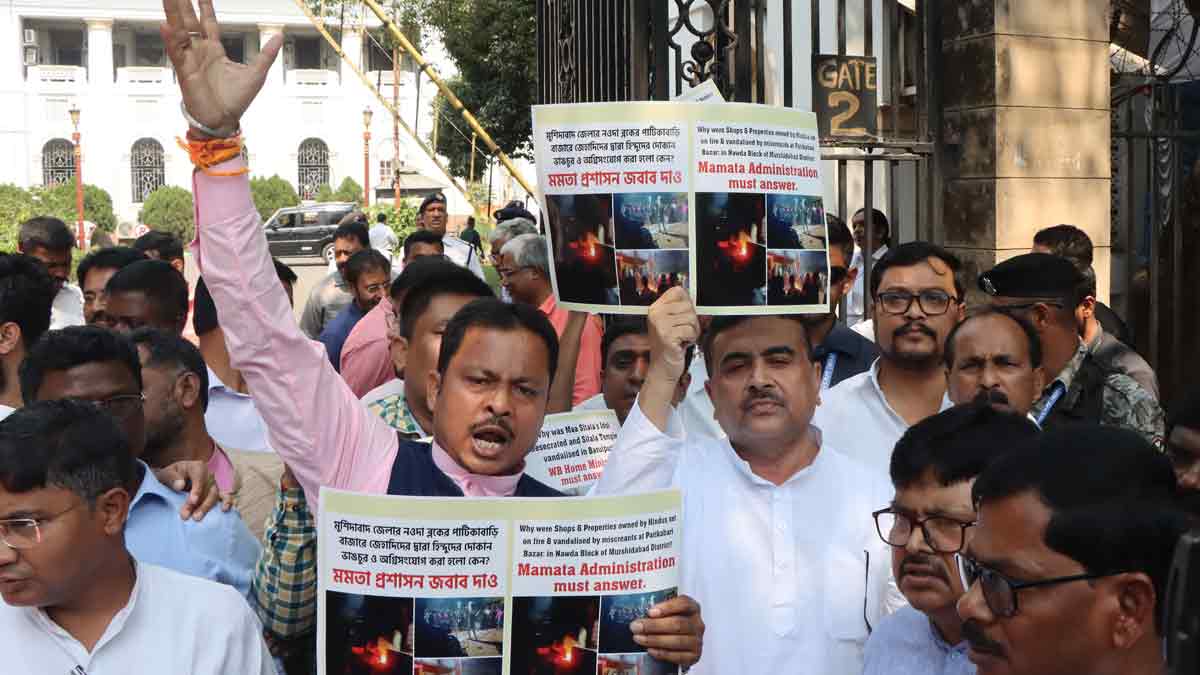 BJP MLAs protest outside West Bengal Assembly | Salil Bera