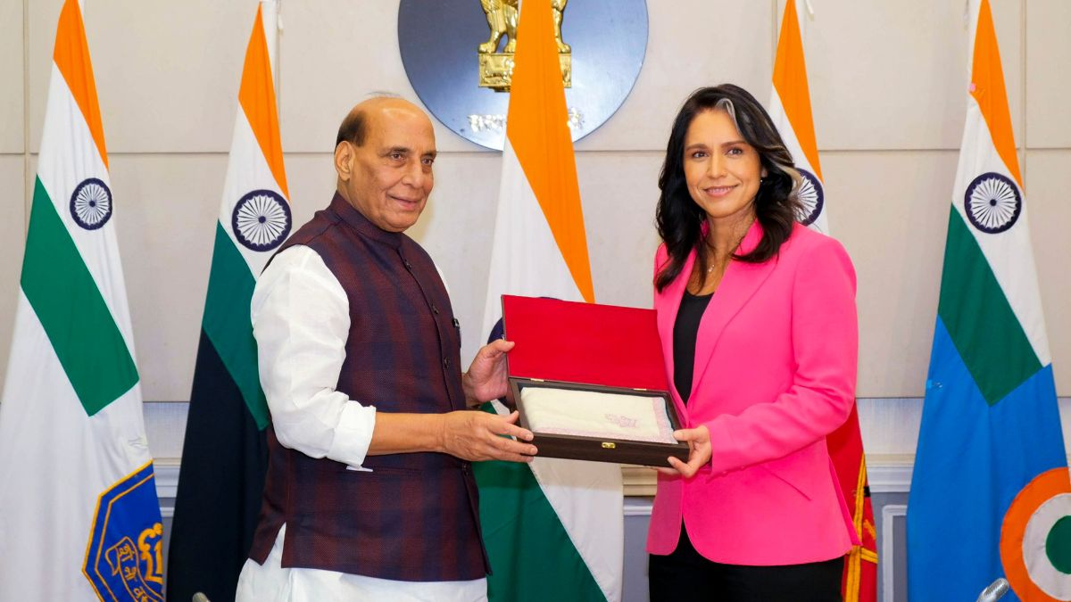 Defence Minister Rajnath Singh during a meeting with USAs Director of National Intelligence Tulsi Gabbard in New Delhi | PTI