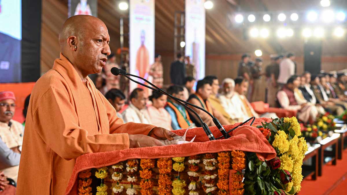 Uttar Pradesh Chief Minister Yogi Adityanath addresses the gathering during a dialogue with soldiers of the Uttar Pradesh Police, a day after the conclusion of ‘Maha Kumbh Mela’, in Prayagraj | PTI
