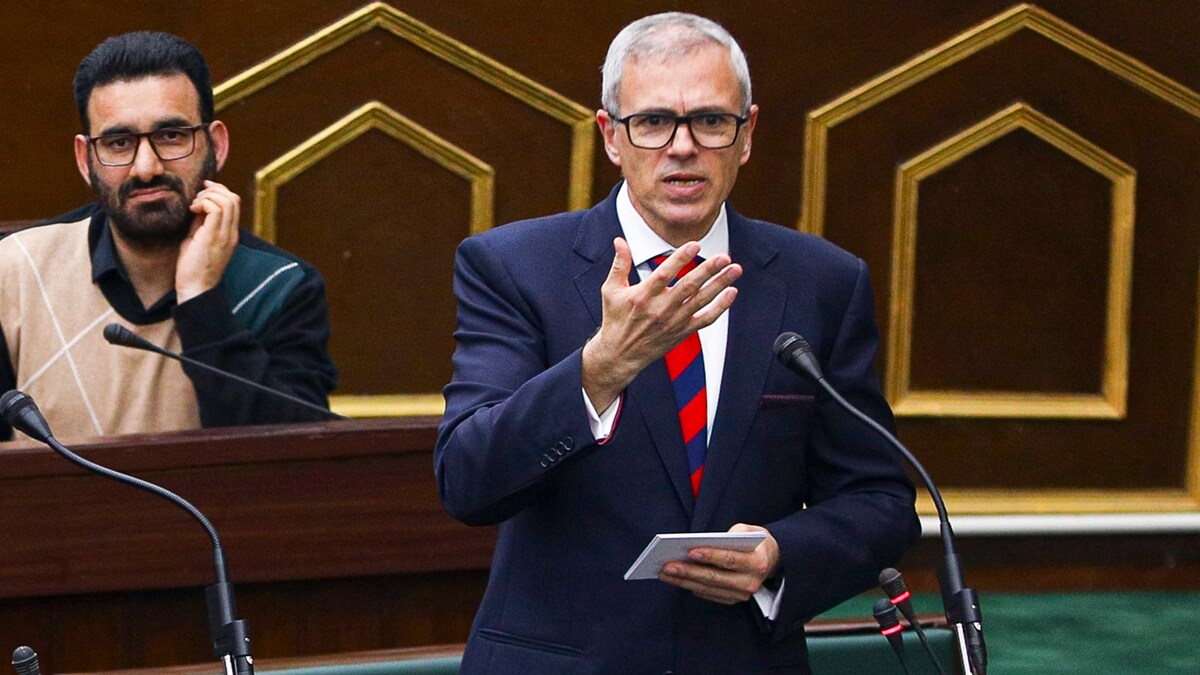 Jammu: Jammu and Kashmir Chief Minister Omar Abdullah speaks during the Budget session of the J&K Assembly, in Jammu, Thursday, March 6, 2025. (PTI Photo)(PTI03_06_2025_000186A)