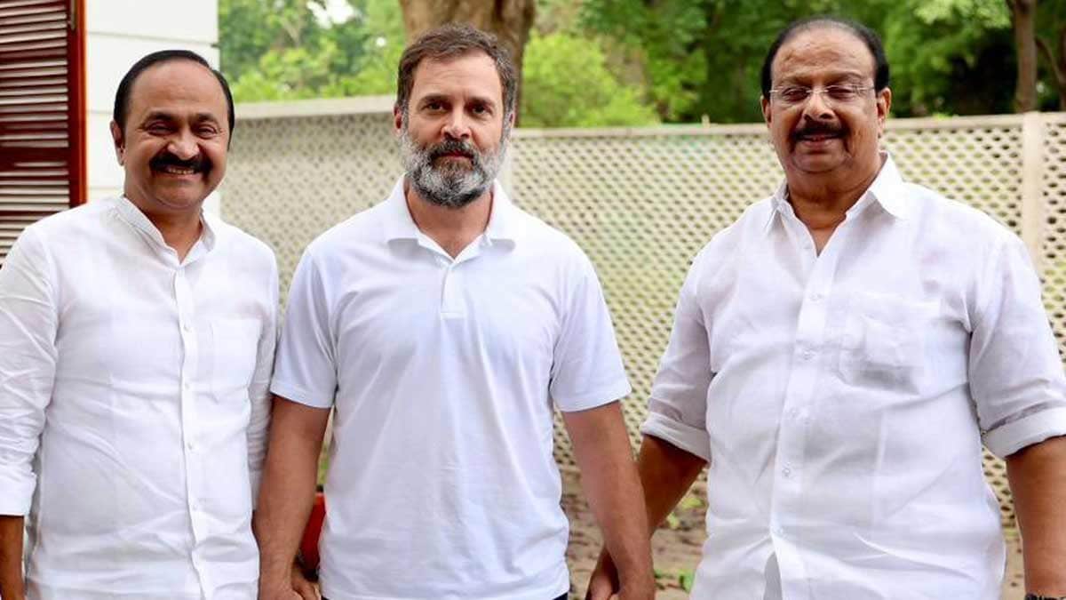 (File) From left - V.D. Satheesan, Rahul Gandhi and K. Sudhakaran | via X