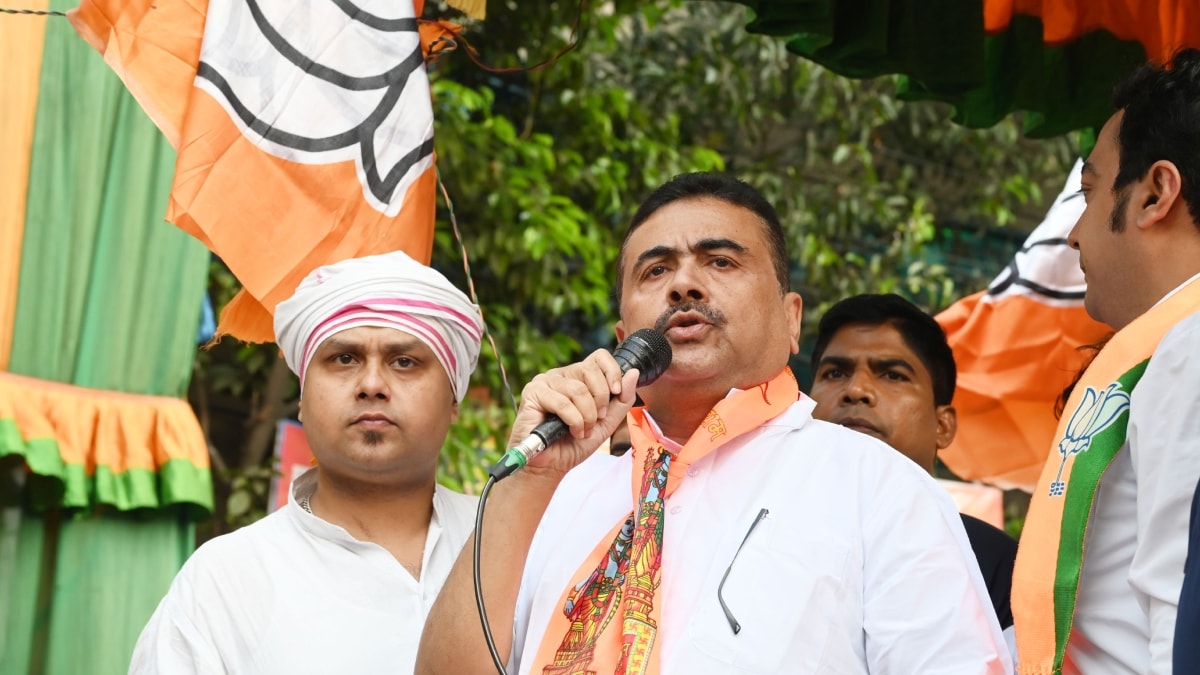 LoP in the West Bengal Assembly and BJP leader Suvendu Adhikari with other party members takes part in a protest rally against TMC in Kolkata | Salil Bera